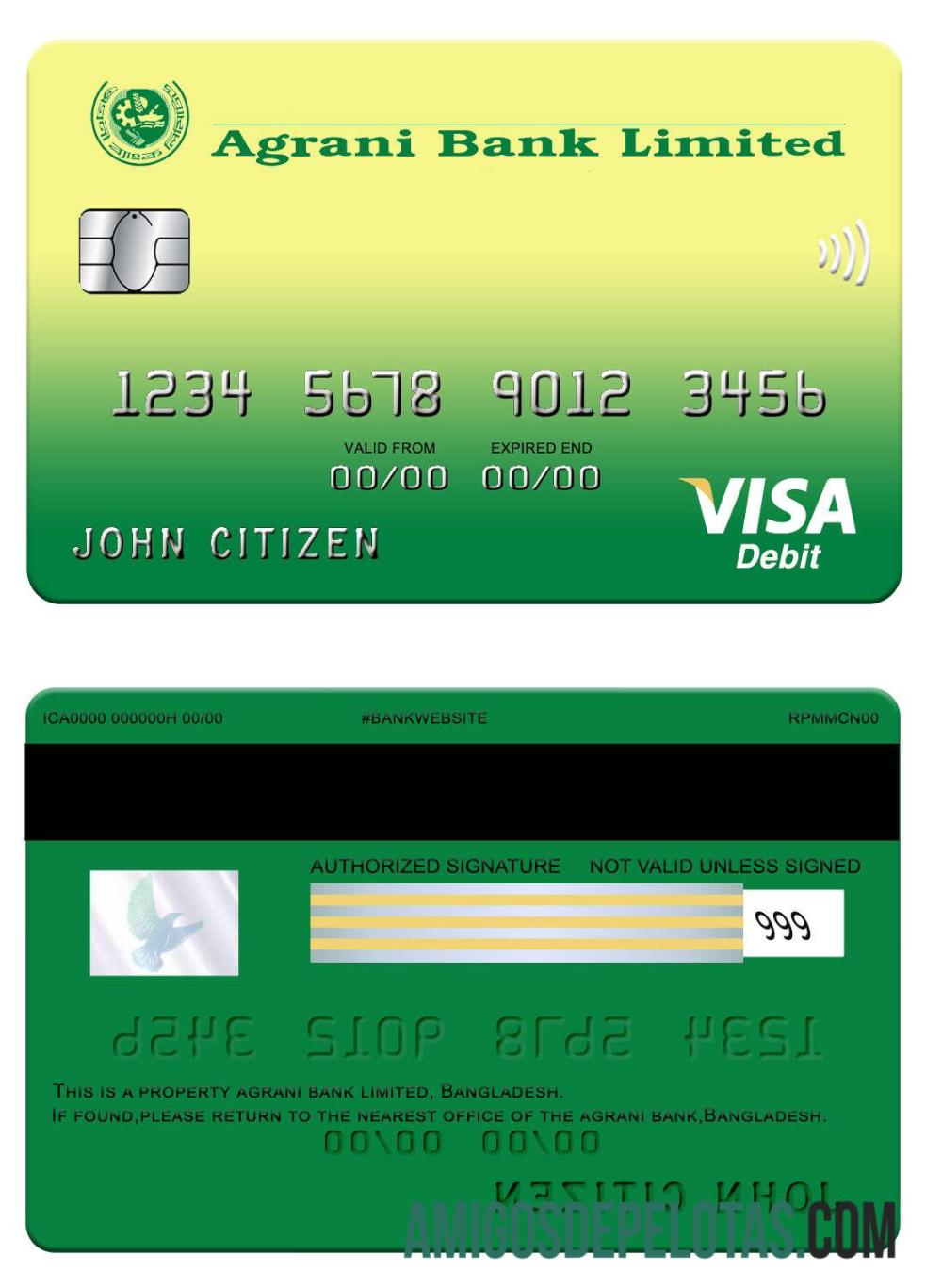 Cartão Visa Bancário Líder de Bangladesh exemplo